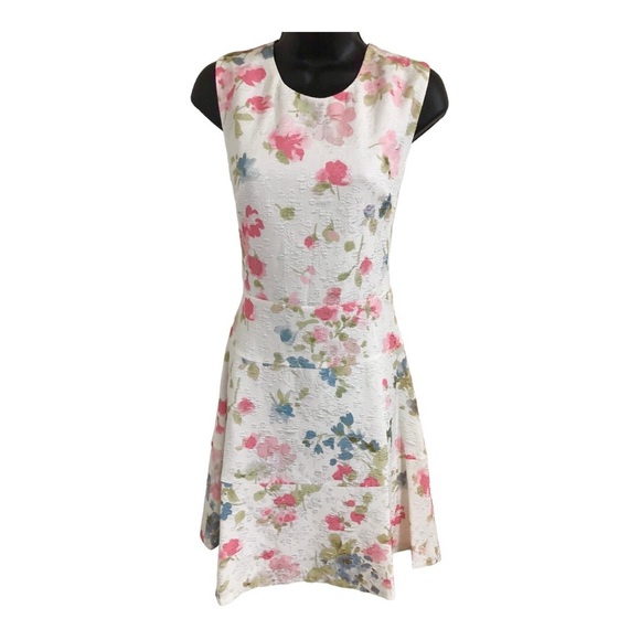 Karl Lagerfeld white jacquard print floral pink green rose fit & flare dress sz8 - Picture 14 of 14